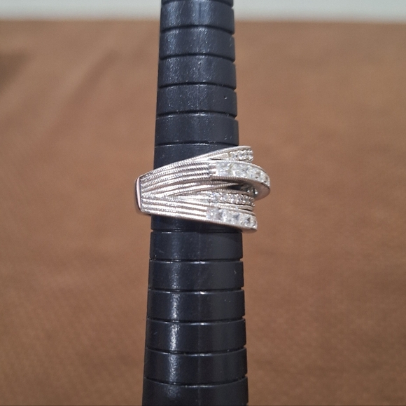 Judith Ripka 5 Band Highway Ring ✨ Sterling Silver CZ Wide Crossover Ring Sz 6 - Picture 3 of 11